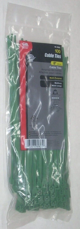 Зеленые кабельные стяжки на молнии Gardner Bender 46-308G длина 8 дюймов 75 фунтов 100 шт - Изображение 1 из 1