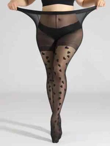 Womens Plus Size Heart Pattern Stockings (Fits Up To 24AUS) - Picture 1 of 3