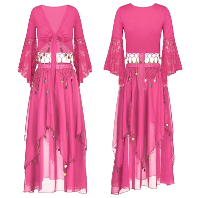 Mujer Trajes de Danza del Vientre Escenario Performance Blusa y Faldas Disfraz de Halloween Foto 1 de 3