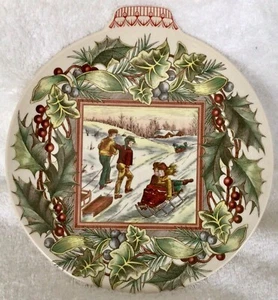 Spode Victorian Christmas Plate "Sledding" First Series Ornament Shaped 9.5 in - Picture 1 of 4