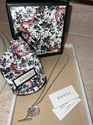 Authentic Gucci Double G Interlocking T Bar Sterling Ball Chain Necklace GG NIB - Image 1 of 4