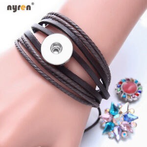 10pcs Genuine Leather Snap Charms Bracelet Fit 18mm Snap Button Snap Jewelry 