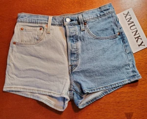 Levi's 501 xx pantaloncino denim donna vita alta bicolore originale con bottoni TG 28 - Foto 1 di 19
