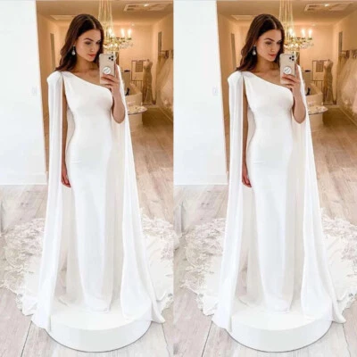 Mermaid Satin Wedding Dresses with Cape One Shoulder  Sweep Train Bridal Gowns - Image 1 of 4