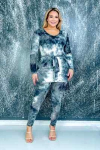 Womens Plus Size Charcoal Tie Dye Top and Pants Set 3XL Long Sleeve Stretch - Picture 1 of 2