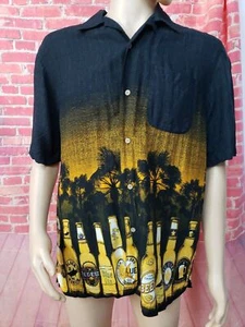 George Mens Hawaiian Shirt Size M 38-40 Aloha Beer Bottles Palm Trees SS  NEW #C - Picture 1 of 9