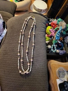 Vintage Pearl 59" Long Strand With Light Brown Accents - Picture 1 of 1