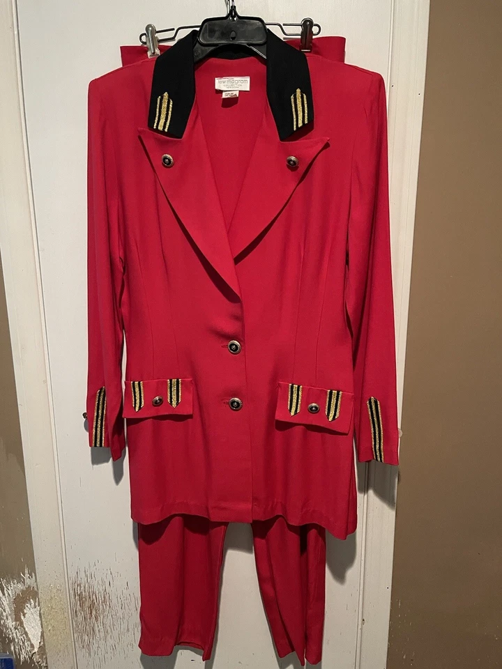 COLECCIÓN LEW MAGRAM Talla 12 PILOTOS CAPITÁN'S POWER ROJO PANTALÓN TRAJE AÑOS 80’S VINTAGE Foto 1 de 4