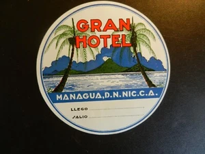 *GRAN HOTEL in MANAGUA* VINTAGE HOTEL/LUGGAGE LABEL.  Approx. 4.00" x 4.00" - Picture 1 of 1