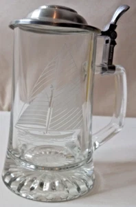 Old Spice Beer Mug Etched Glass Stein AWLE Pewter Lid W Germany Columbia 1901 - Picture 1 of 8