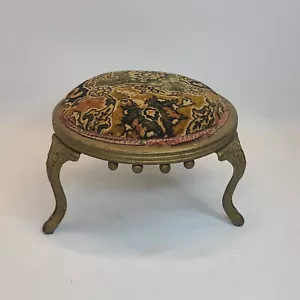 Antique Cast Iron & Wood 3 Foot Stool Georgian Upholstered WJ Chaplin Tapestry - Picture 1 of 22