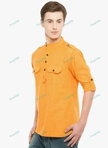 Mens Kurta Indian Clothing Fashion Shirt Mens Short Kurta Cotton India Dress - Picture 1 of 9