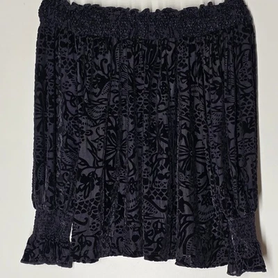 Top campesino Taylor & Sage para mujer L negro terciopelo agotado hombro descubierto boho gótico Foto 1 de 4