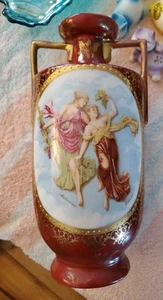 Antique Victoria Royal Vienna Carlsbad Austria Porcelain Vase Handles Signed 8.5 - Picture 1 of 11