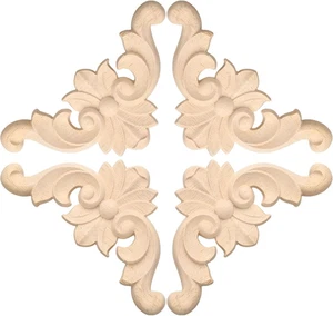 Uxcell 4Pcs Carved Wood Appliques Onlays, 10X10 Cm/3.9X3.9 in Unpainted Little W - Picture 1 of 12