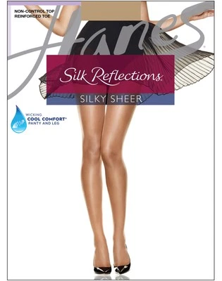 Hanes Non Control Top Reinforced Toe Pantyhose 716 Silk Reflections Wicking Cool - Image 1 of 4