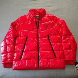 Red Guess Jacket Hoodless Unisex puffer woman's XL - Picture 1 of 8