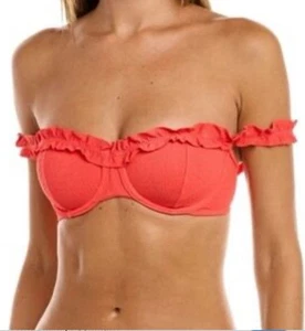 Vix Paula Hermanny Firenze Belle Bikini Top D Coral Ruffle Off The Shoulder NWT - Picture 1 of 18