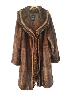 Dennis Basso Brown Faux Fur Modacrylic Full Length Mink Coat Size L NWOT - Picture 1 of 4