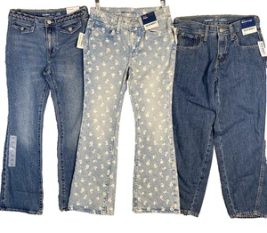 Lot of 3 Old Navy Girls Jeans 12 Flare Barrel Hi Rise Blue Denim Casual School - Picture 1 of 6