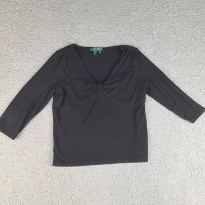 Lauren Ralph Lauren Top Women's Size P/L Basic Black Solid Cotton V-Neck Petite - Image 1 of 4