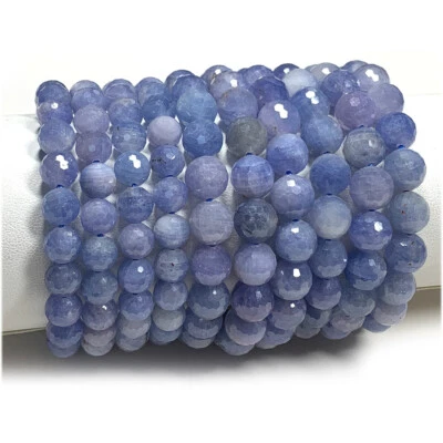 High Quality Natural Genuine Tanzania Blue Sapphire Bracelet Faceted Round Beads - Image 1 of 4