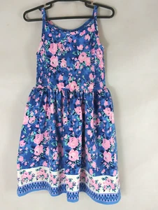 BCBGirls Blue Spaghetti Strap Dress With Pink Roses Design Girls Size XS 5/6 - Picture 1 of 4