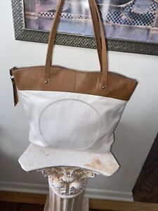 Coach White/brown Signature OP Art Laura Leather Tote Bag Shoulder Bag F18336
