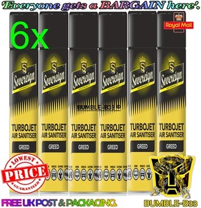 6 x Sovereign Greed Turbojet Air Sanitiser Car Home Office Freshener Spray - Picture 1 of 1