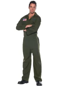 Underwraps Kostüme Herren Luftwaffe Overall Kostüm Kleid - grün ERWACHSENE EINHEITSGRÖSSE - Bild 1 von 5