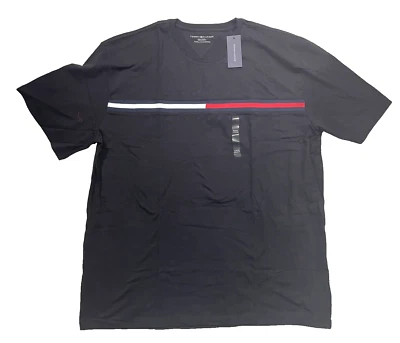 Tommy Hilfiger Men's Embroidered Navy Logo Cotton T-Shirt Black US Size 3XL - Image 1 of 4