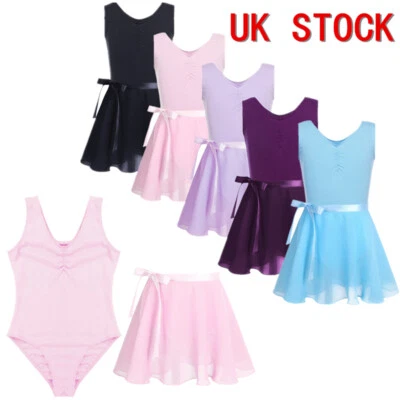 UK Girls Kids Ballet Dress Dance Leotard Romper+Tutu Skirt Gymnastics Dancewear - Image 1 of 2