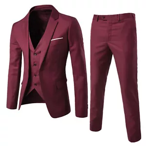Mens 3-Piece Suits Blazer Slim Fit Tuxedo Jacket Vest and Pants Set Formal Party - Picture 1 of 28