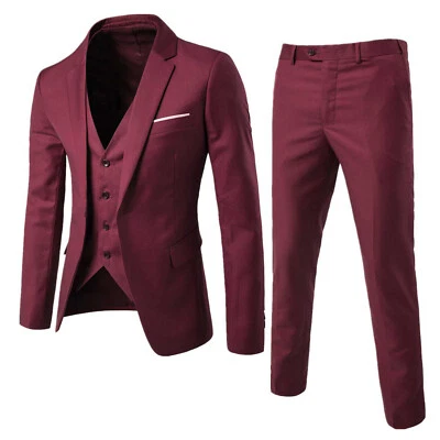 Men's Suits One Button Slim Fit 3-Piece Suit Business Formal Jacket Pants Set - Image 1 of 4