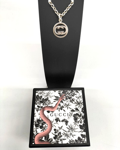 Collana con ciondolo Gucci cerchio ad incastro logo G argento sterling 925 con scatola