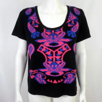 Suéter tejido Allison Brittney para mujer L recortado espalda manga corta negro rosa azul Foto 1 de 4