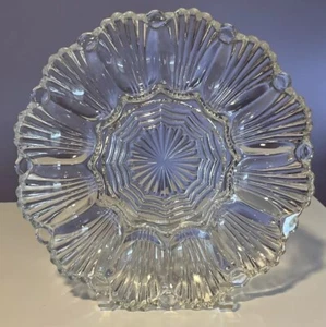 Vintage Deviled Egg Serving Plate Holds 12 Clear Glass Flower Design Dish 10" - Picture 1 of 9