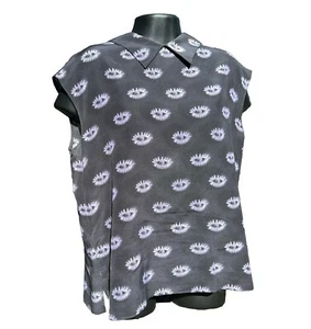 Prada Milano Top 6 Eye Print Purple Black Sleeveless Collar Button Up Back Silk - Picture 1 of 10