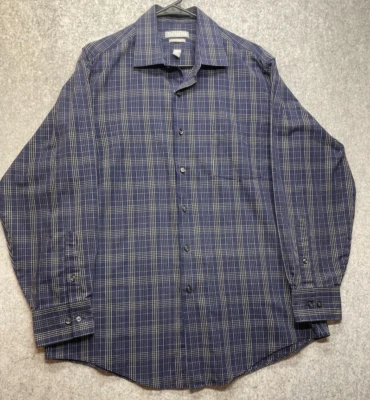 Van Heusen Fitted Men's Shirt Size 16.5 32/33 Blue Plaid Button Up Long Sleeve - Image 1 of 4