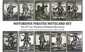 Juego de tarjetas de notas de Notorious Pirates. Diez centavos 18. Grabados en madera de bucaneros infames. - Imagen 1 de 11