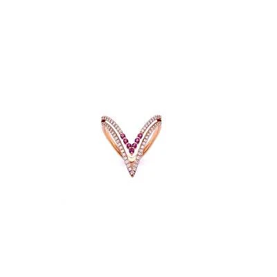 18K Rose Gold Pink Sapphire and Diamond V Shape Ring - Image 1 of 4
