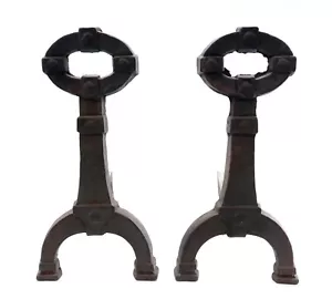 Antique Mission Arts & Craft ANDIRONS Cast Iron GOTHIC Key Hole ~ Late 1800's - Picture 1 of 20