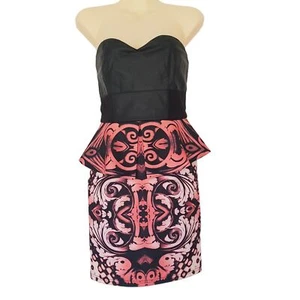 LUVALOT Strapless Multi-Coloured Sweetheart Bodycon Womens Peplum Cocktail Dress - Picture 1 of 12