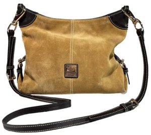 Dooney & Bourke Brown Leather Genuine Suede Crossbody Hobo Bag Purse Pockets - Picture 1 of 14