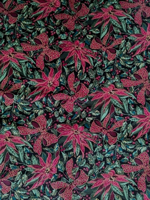1 1/4 Yards x 44" POINSETTIAS & BOWS Metallic Gold Accents COTTON FABRIC - Image 1 of 3
