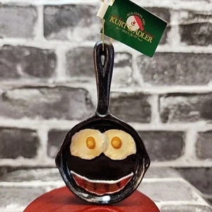 Kurt Adler Cast Iron Frying Pan Eggs And Bacon Smiley Face Christmas Ornament - Picture 1 of 5