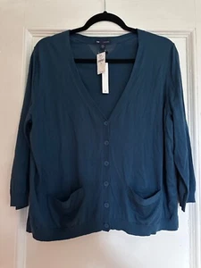 Gap gekämmte Baumwolle Damen Pullover XL blau Strickjacke 6 Knöpfe V-Ausschnitt - Bild 1 von 4