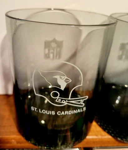 Set of 4 Vintage St Louis Cardinals NFL Football Whiskey Rocks Smoked Glasses Cover