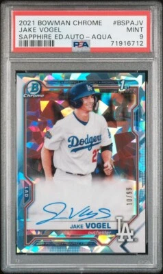 2021 Bowman Chrome Jake Vogel Sapphire Aqua Auto PSA 9 Mint - Image 1 of 3