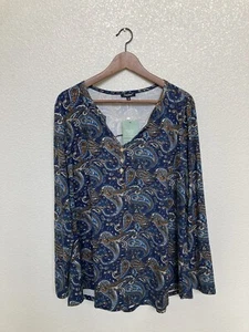 Tralilbee Women Blouse Top Sz 2X Paisley Print Multicolor Pullover Poly Blend - Picture 1 of 5